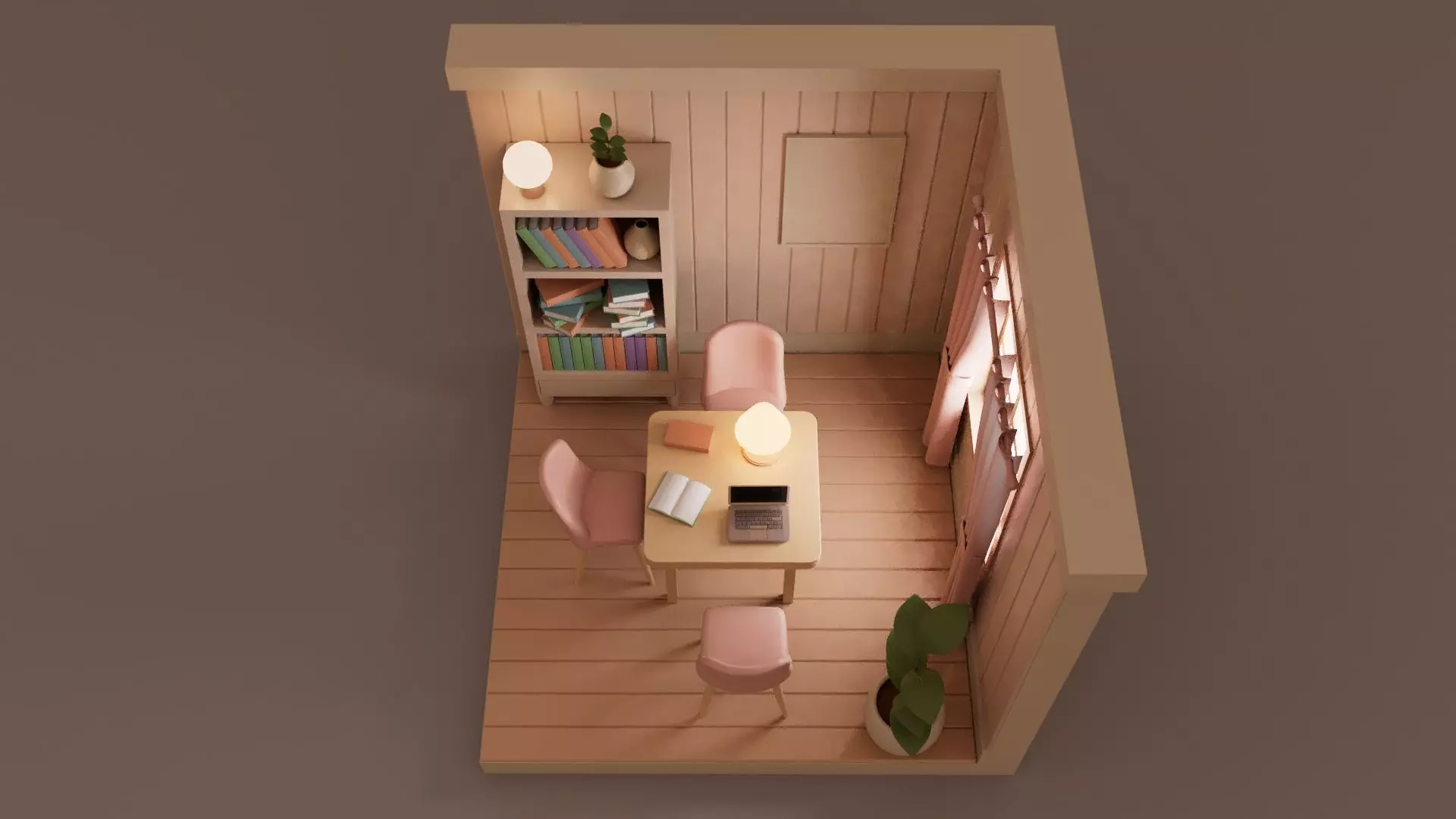 Study Room Interior 3D model_3