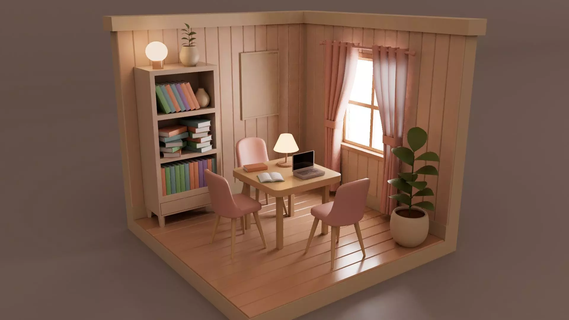 Study Room Interior 3D model_0