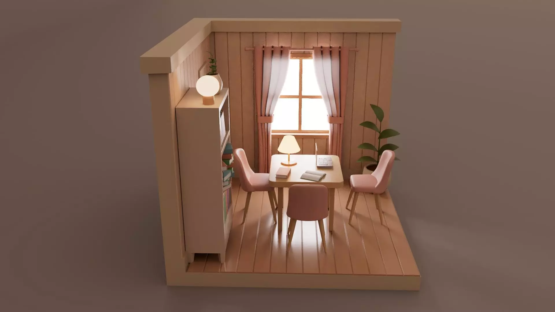 Study Room Interior 3D model_2