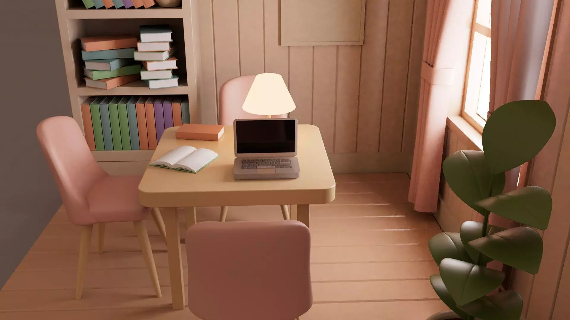 Study Room Interior 3D model_4