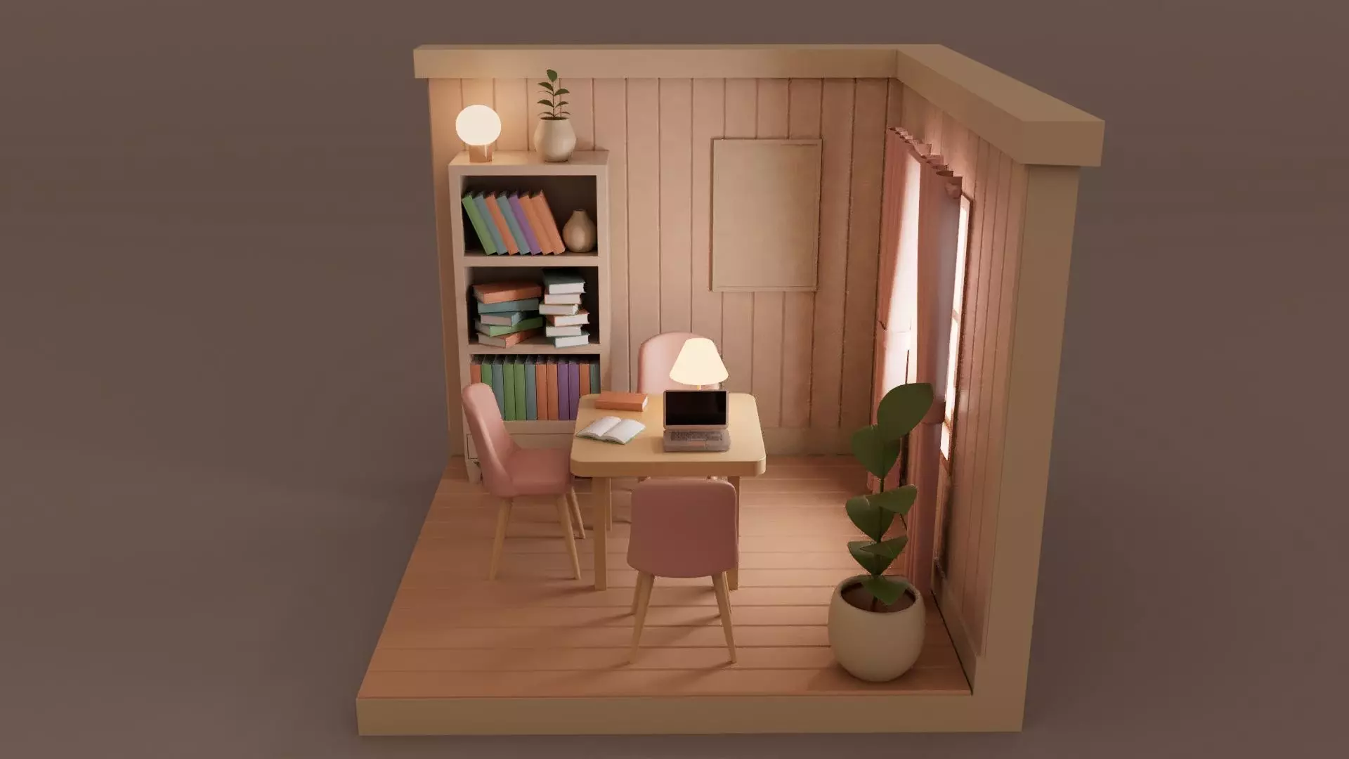 Study Room Interior 3D model_1