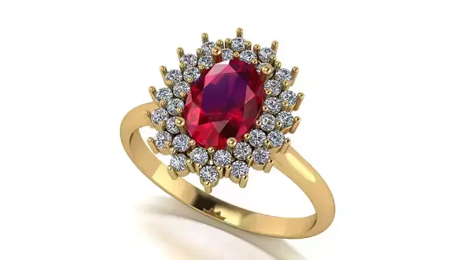 Cluster ring with an oval gemstone in the center