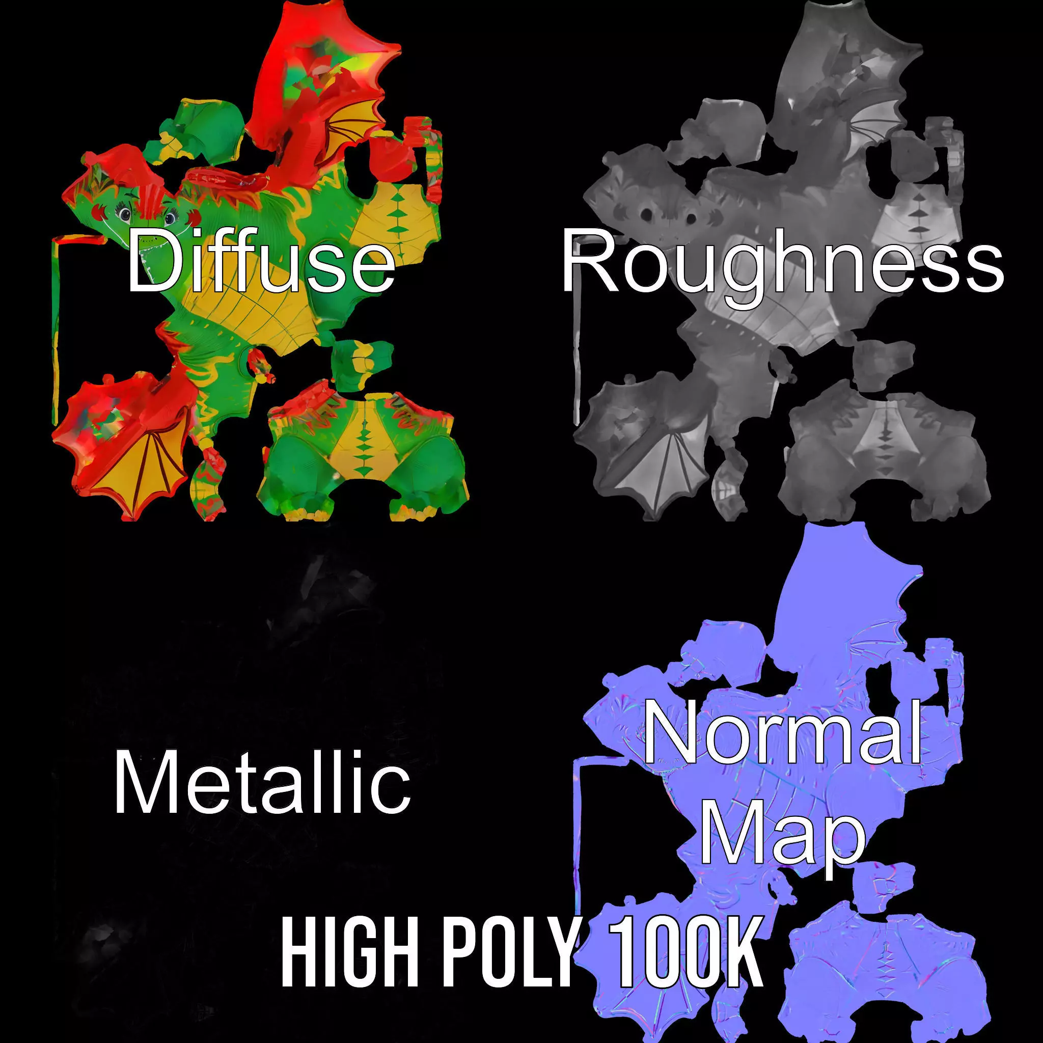 Inflatable Green Dragon model pack Low-poly 3D model_4