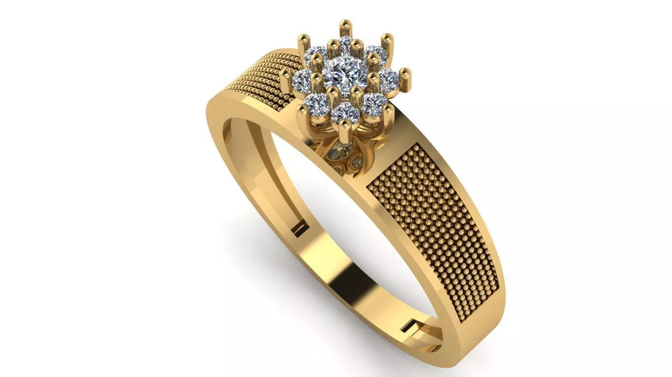 Ring with textured sides and diamonds 3D print model
