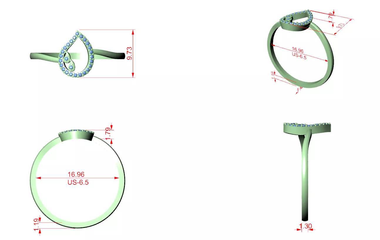 Round Diamond Pear Shape Engagement Ring 3DM STL Video 3D print model_12