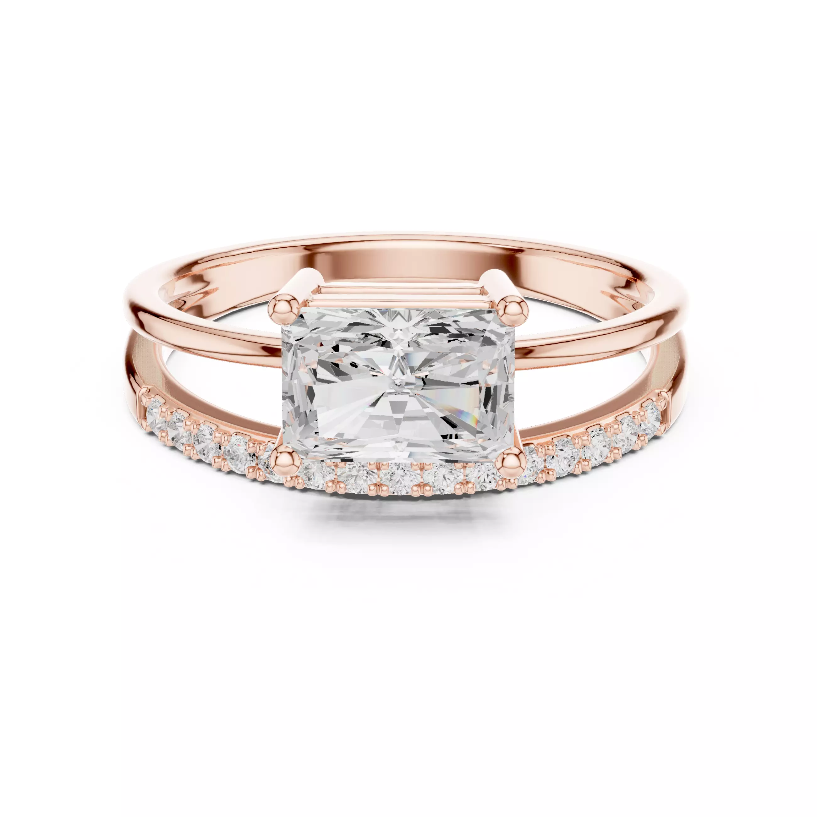 Radiant and Round Cut Micro Pave Engagement Ring 3DM STL Video 3D print model