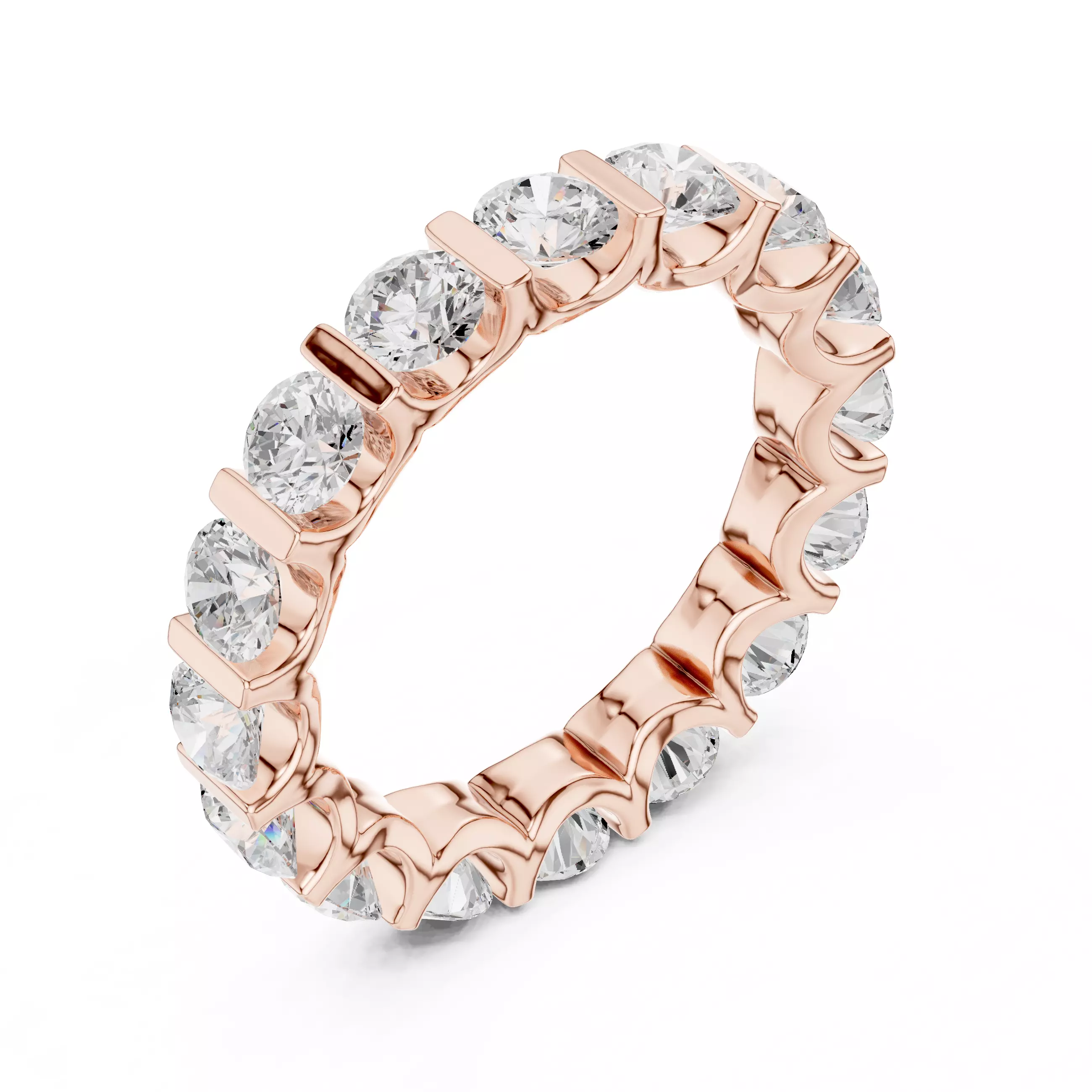 Bar Setting Round Cut Diamond Wedding Band 3DM STL Video 3D print model_5