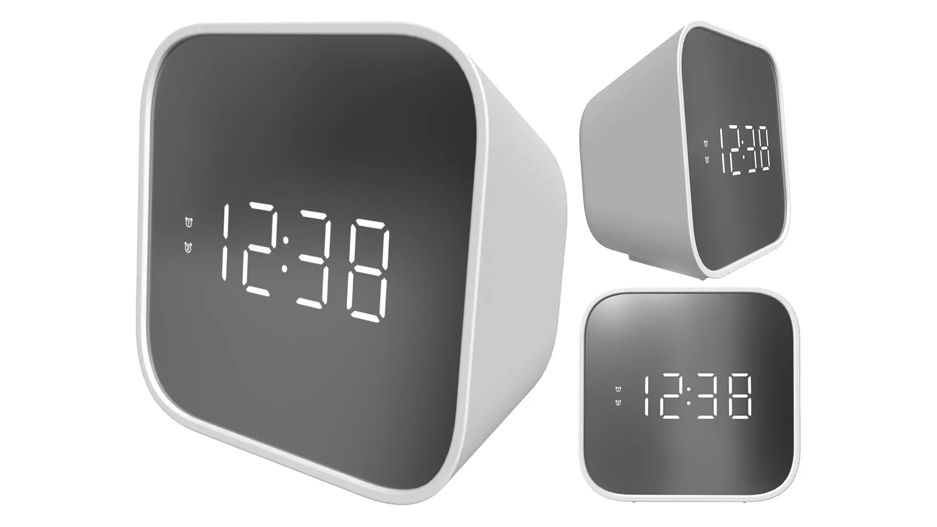 Modern Digital Alarm Clock White Minimalist LED Radio Clock Low-poly 3D model