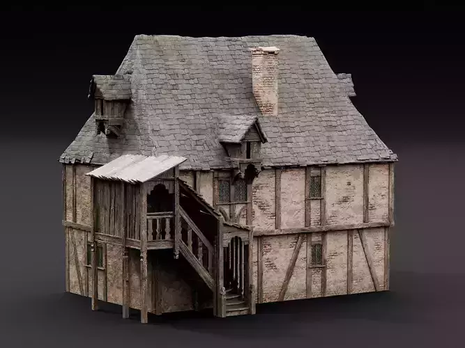 Medieval City Houses 3D model 4