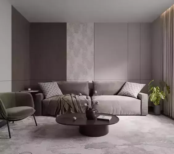 Modern Living Room Interior with Sofa and TV Wall