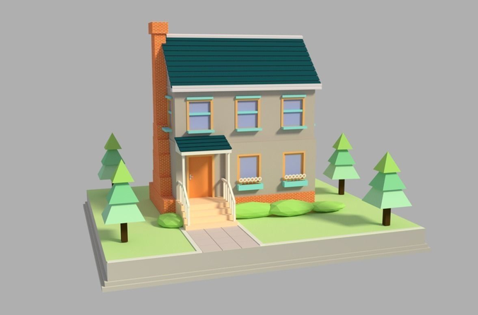 Low Poly Cartoon House 