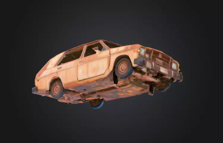 Abandoned Rusty Car Low-poly 3D model_9