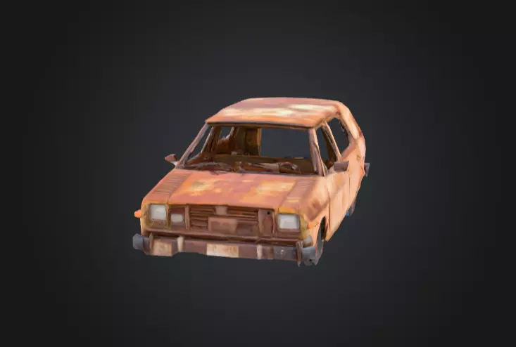 Abandoned Rusty Car Low-poly 3D model_1