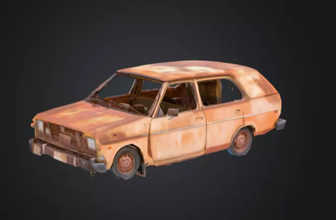 Abandoned Rusty Car Low-poly 3D model_0