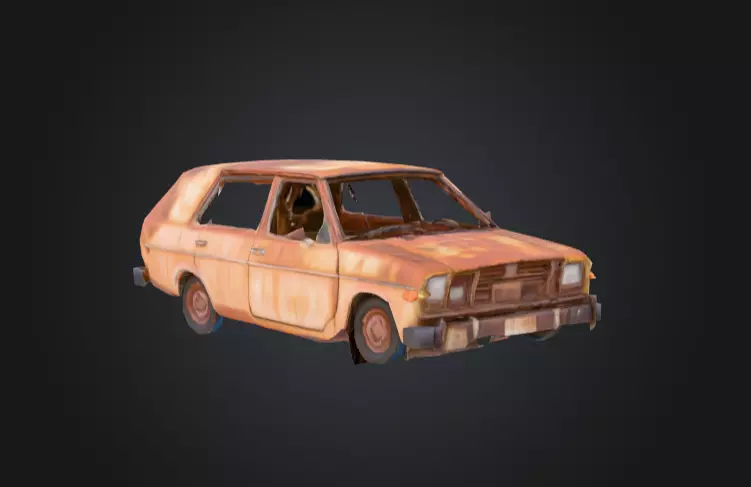 Abandoned Rusty Car Low-poly 3D model_2
