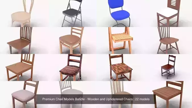 Premium 22 Chair Models Bundle - Wooden and Upholstered Chairs 3D Model Collection