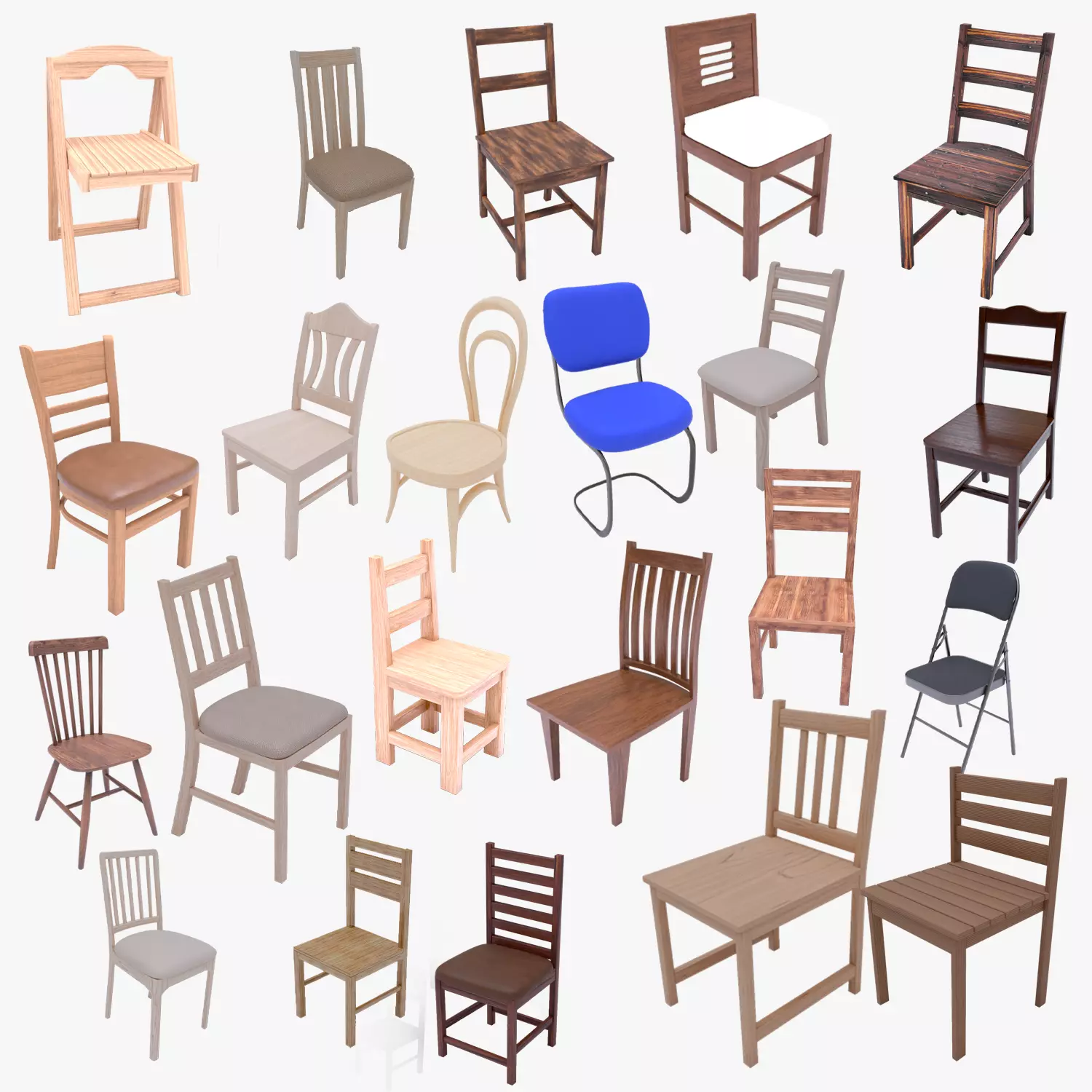 Premium 22 Chair Models Bundle - Wooden and Upholstered Chairs 3D Model Collection_0