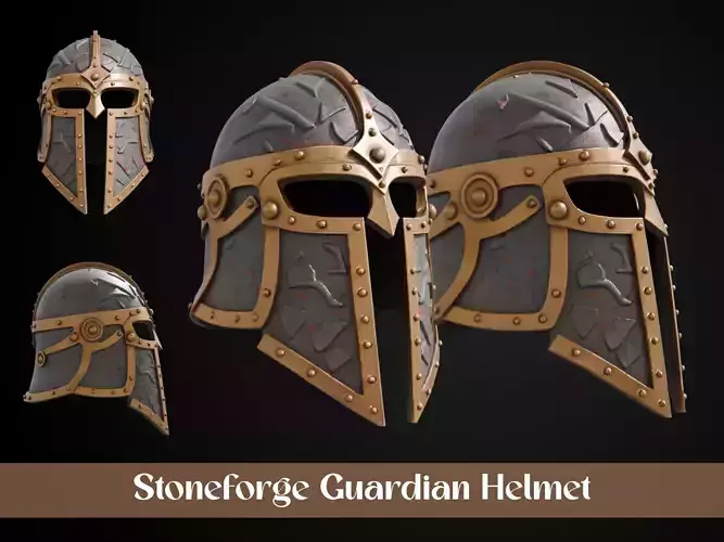 Stylized Dwarf Helmet - Stoneforge Guardian 3D print model