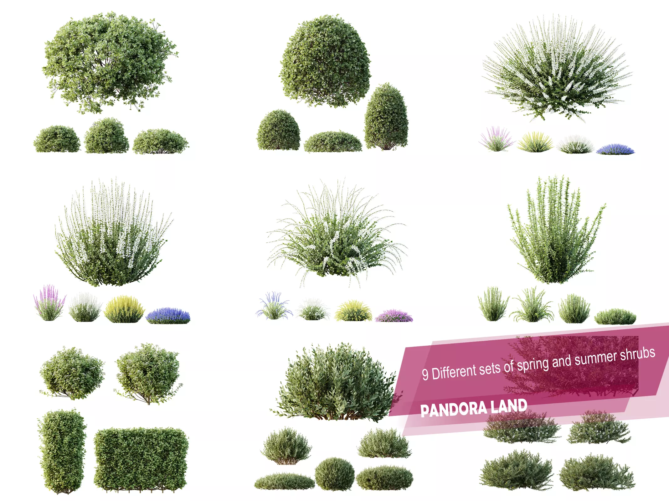 AV 9 Different sets of spring and summer shrubs  3D Model Collection_0