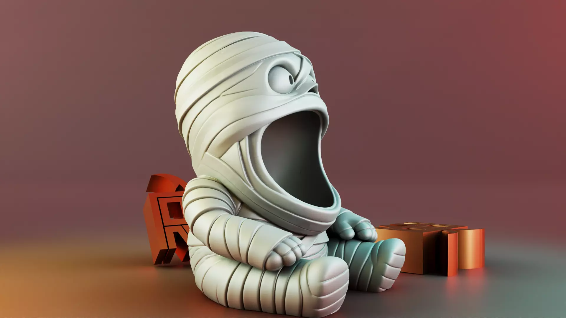 Halloween Mummy Sculpture Desk Organizer Entryway Key Holder 3D print model_3