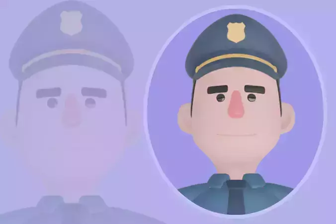 Cartoon 3D Police Officer Character - Stern Male Cop Model