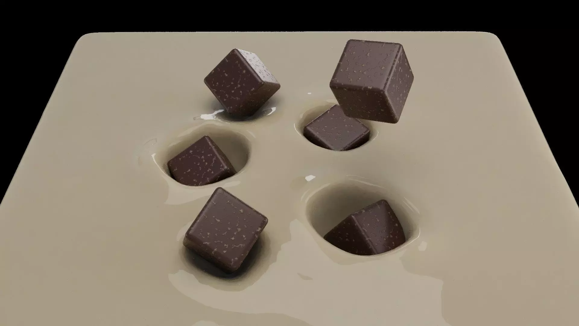 Chocolate Pieces Falling into Milk - 3D Animation Low-poly 3D model_5