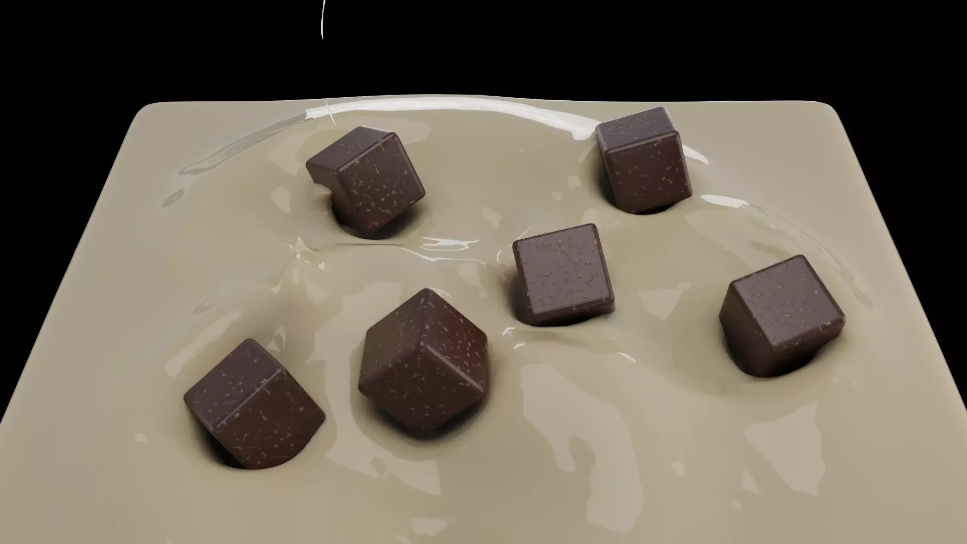 Chocolate Pieces Falling into Milk - 3D Animation Low-poly 3D model_3