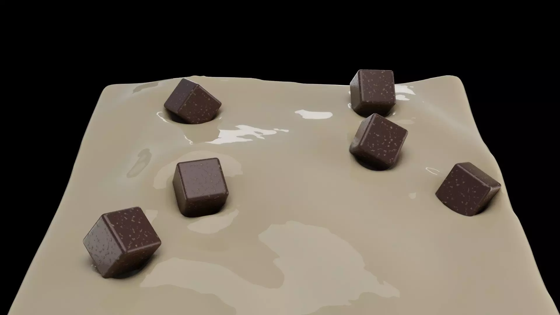 Chocolate Pieces Falling into Milk - 3D Animation Low-poly 3D model_4
