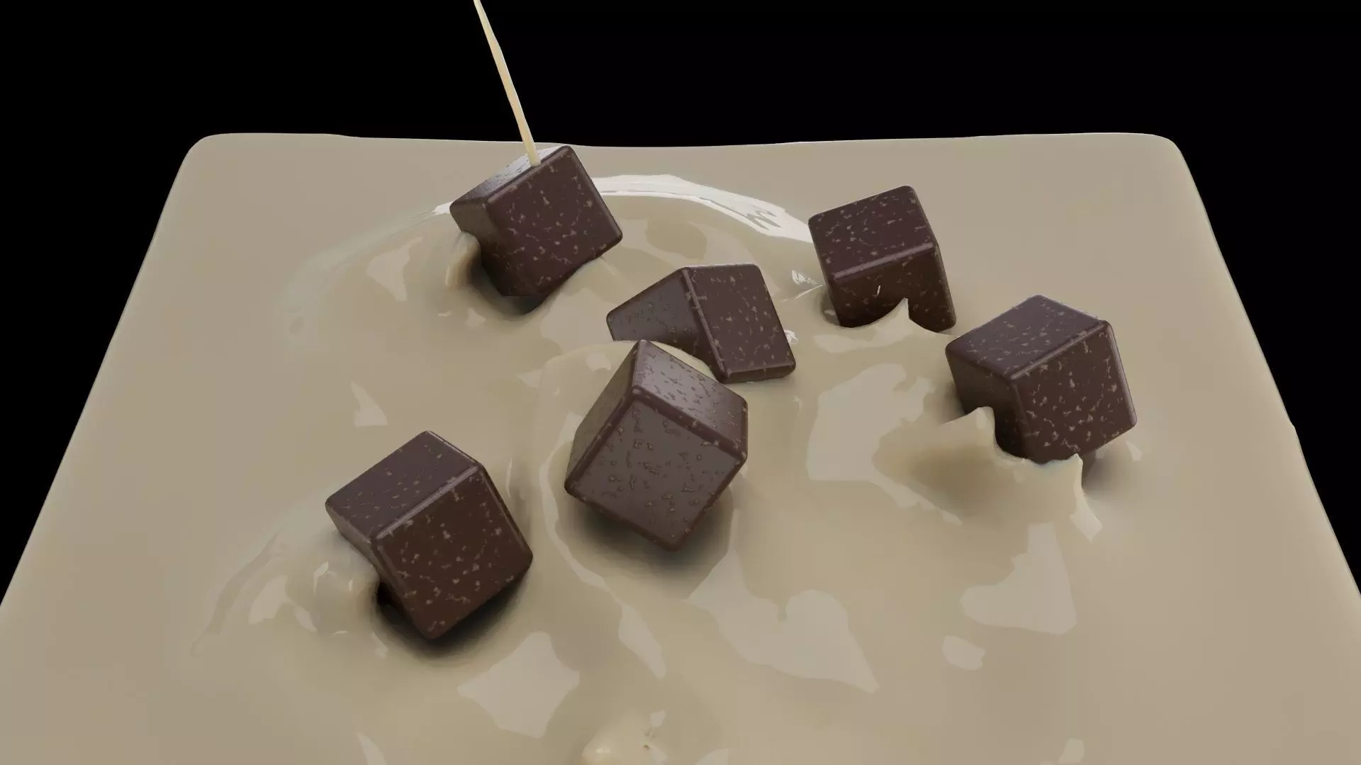 Chocolate Pieces Falling into Milk - 3D Animation Low-poly 3D model_2