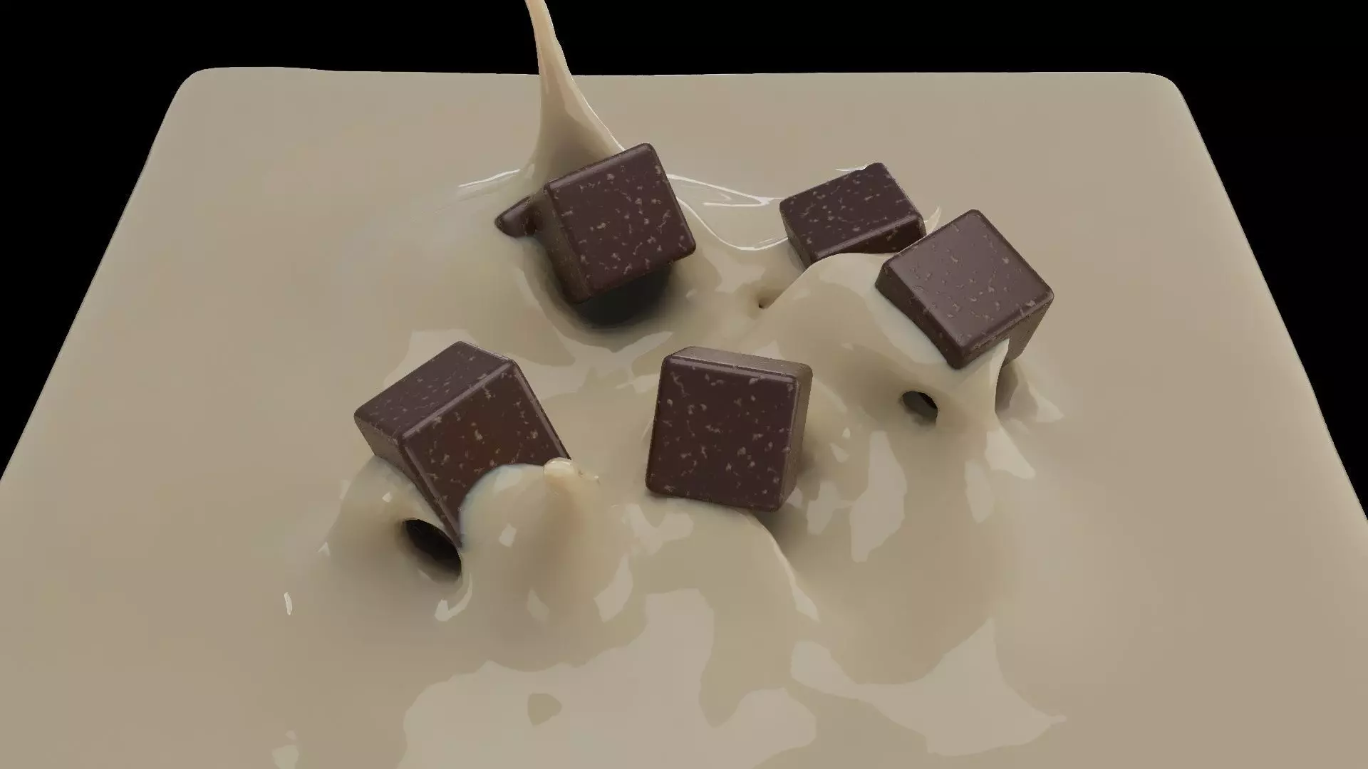 Chocolate Pieces Falling into Milk - 3D Animation Low-poly 3D model_0