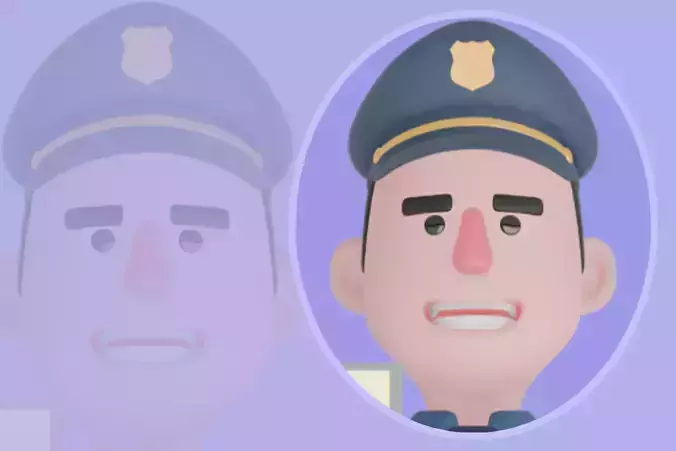 Cartoon 3D Police Officer with Laptop - Stylized Cop Character