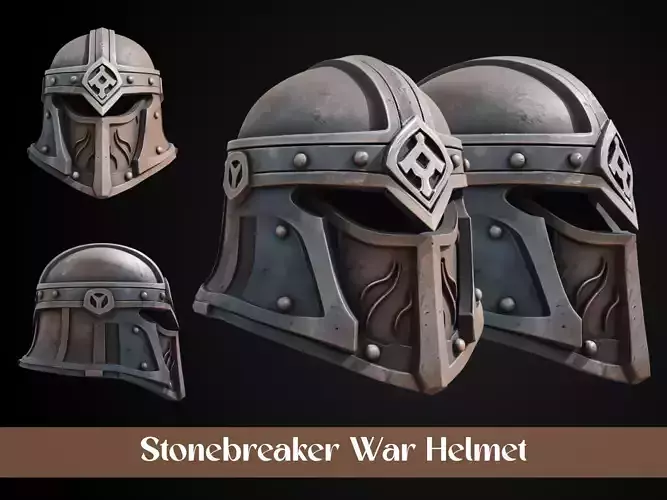 Stylized Dwarf Helmet - Stonebreaker War 3D print model