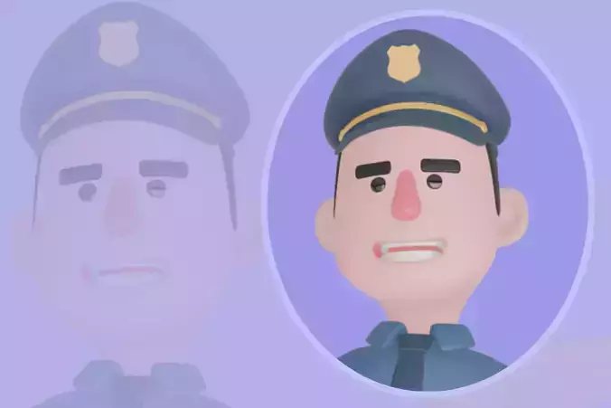Cartoon 3D Police Officer Shrugging - Stylized Cop Character