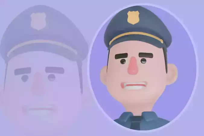 Stylized 3D Cartoon Police Officer with Briefcase Character