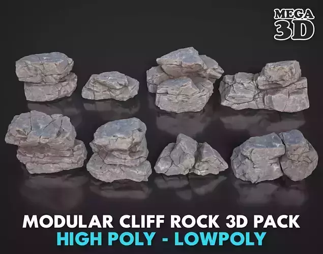 8 Modular Cliff Rocks 3D Pack 250906