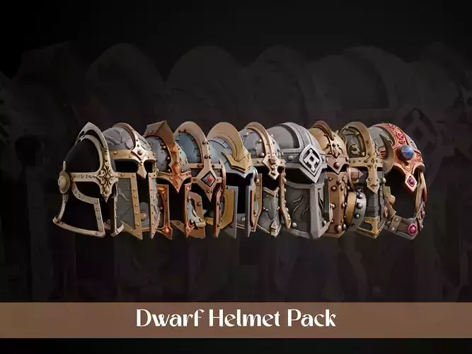 Stylized Dwarf Helmet Pack 3D Model Collection