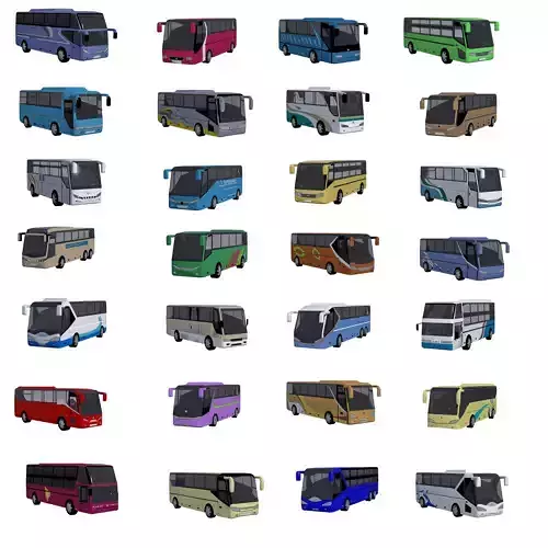 Low poly BUS set Low-poly 3D model