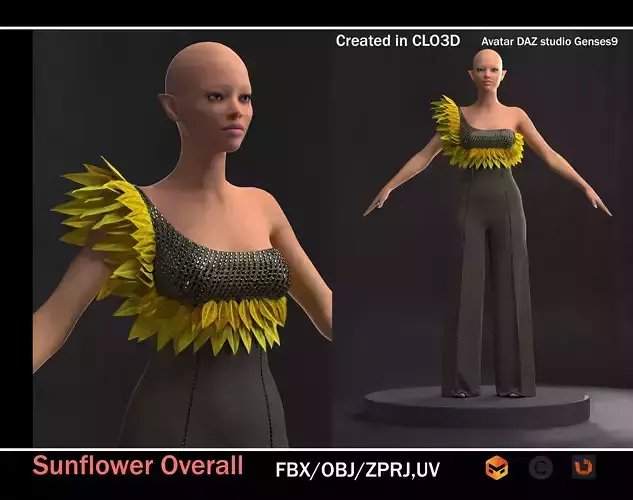 sunflower  jumpsuit suitable for a Daz Studio character