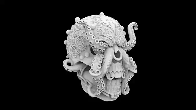 cursed pirate skull with tentacles 3D print model