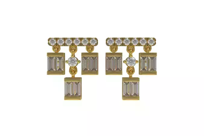 00002 Round and Baguette Diamond Jumkha Earring