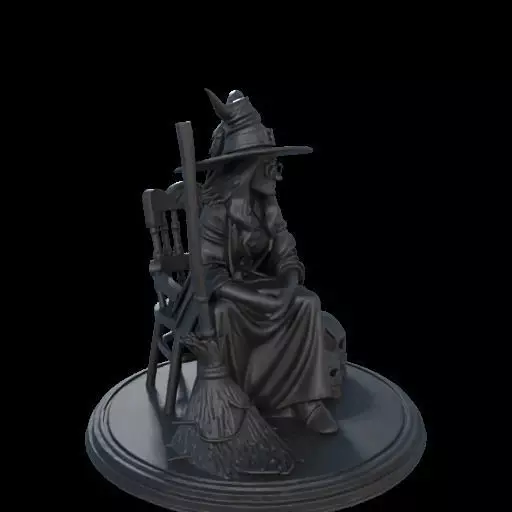2132Ivory Witch on Chair with Broom Raven and Skull 3D print model_25