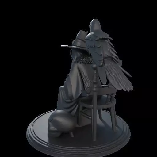 2132Ivory Witch on Chair with Broom Raven and Skull 3D print model_14