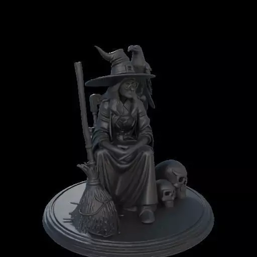 2132Ivory Witch on Chair with Broom Raven and Skull 3D print model_23