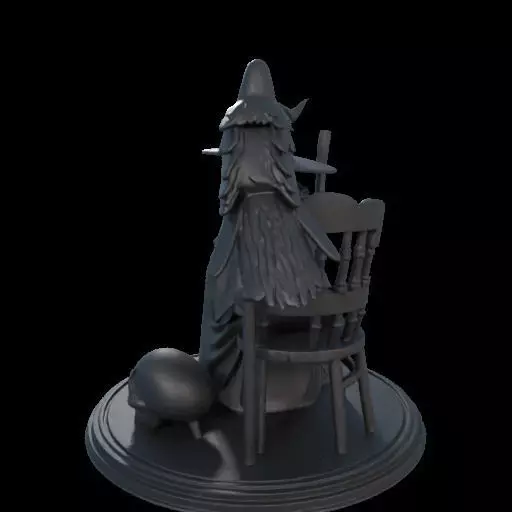 2132Ivory Witch on Chair with Broom Raven and Skull 3D print model_11