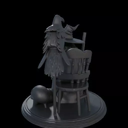 2132Ivory Witch on Chair with Broom Raven and Skull 3D print model_10