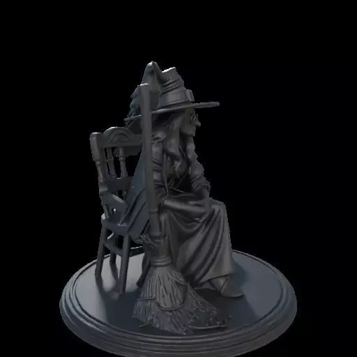 2132Ivory Witch on Chair with Broom Raven and Skull 3D print model_26
