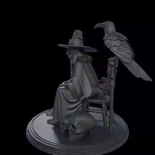 2132Ivory Witch on Chair with Broom Raven and Skull 3D print model_17