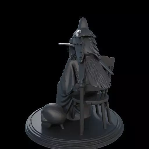 2132Ivory Witch on Chair with Broom Raven and Skull 3D print model_13