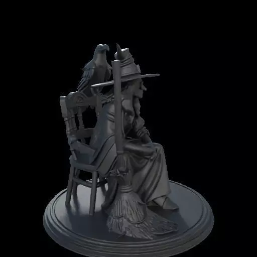 2132Ivory Witch on Chair with Broom Raven and Skull 3D print model_27