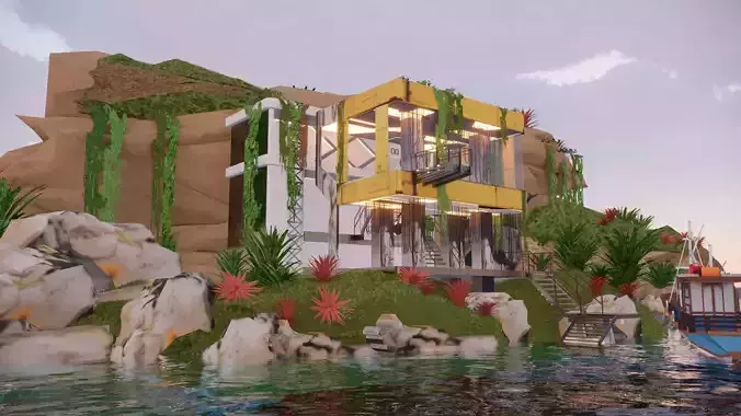 Futuristic Cyberpunk Building in the Sea